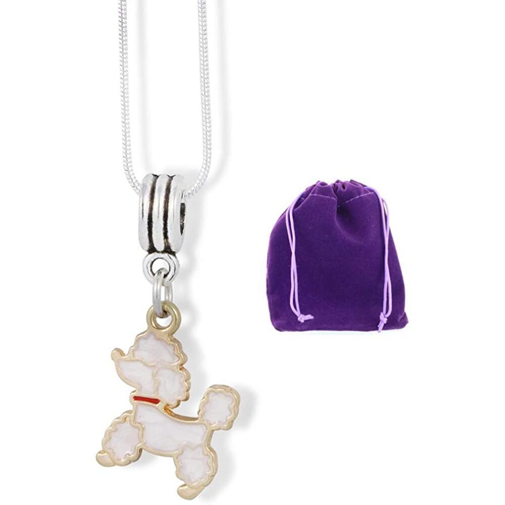 Poodle With Red Collar Charm Snake Chain Necklace